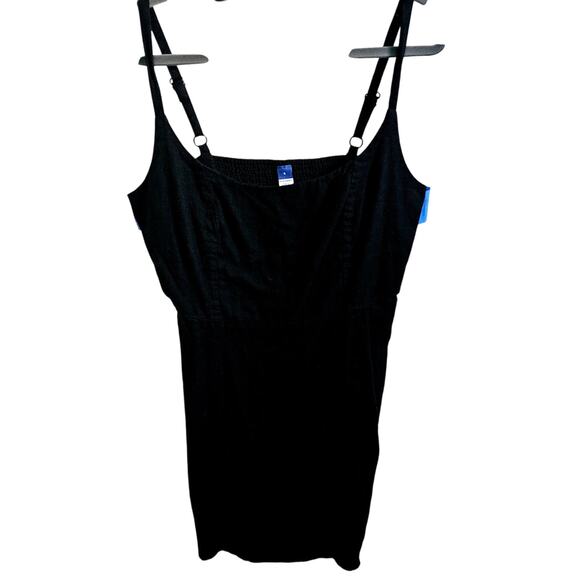 Old Navy Size L Cami Strap Mini Dress Solid Black Linen Blend Summer Casual - Picture 1 of 6